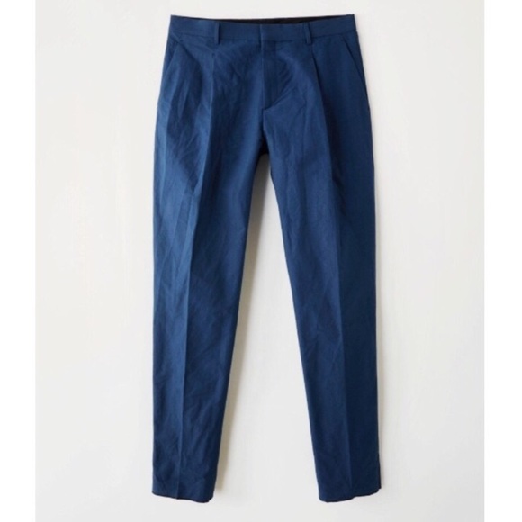 ACNE STUDIOS Blue Wool Cropped Tapered Trouser - Picture 1 of 8